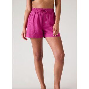 Athleta M Retreat Linen Mid Rise Short Medium Iceplant Pink